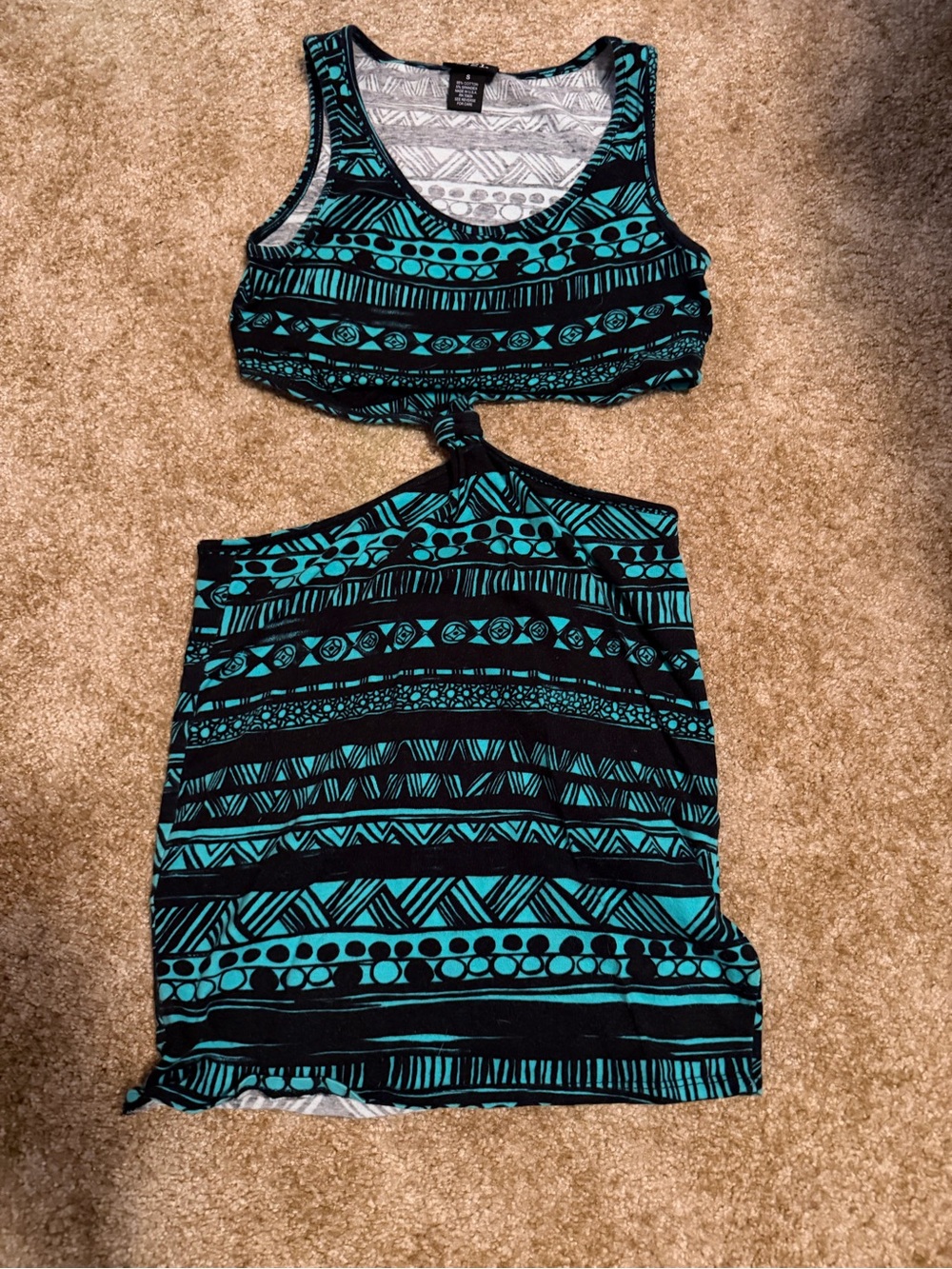Rue21 Teal and Black Patterned Knot-Front Casual Dress